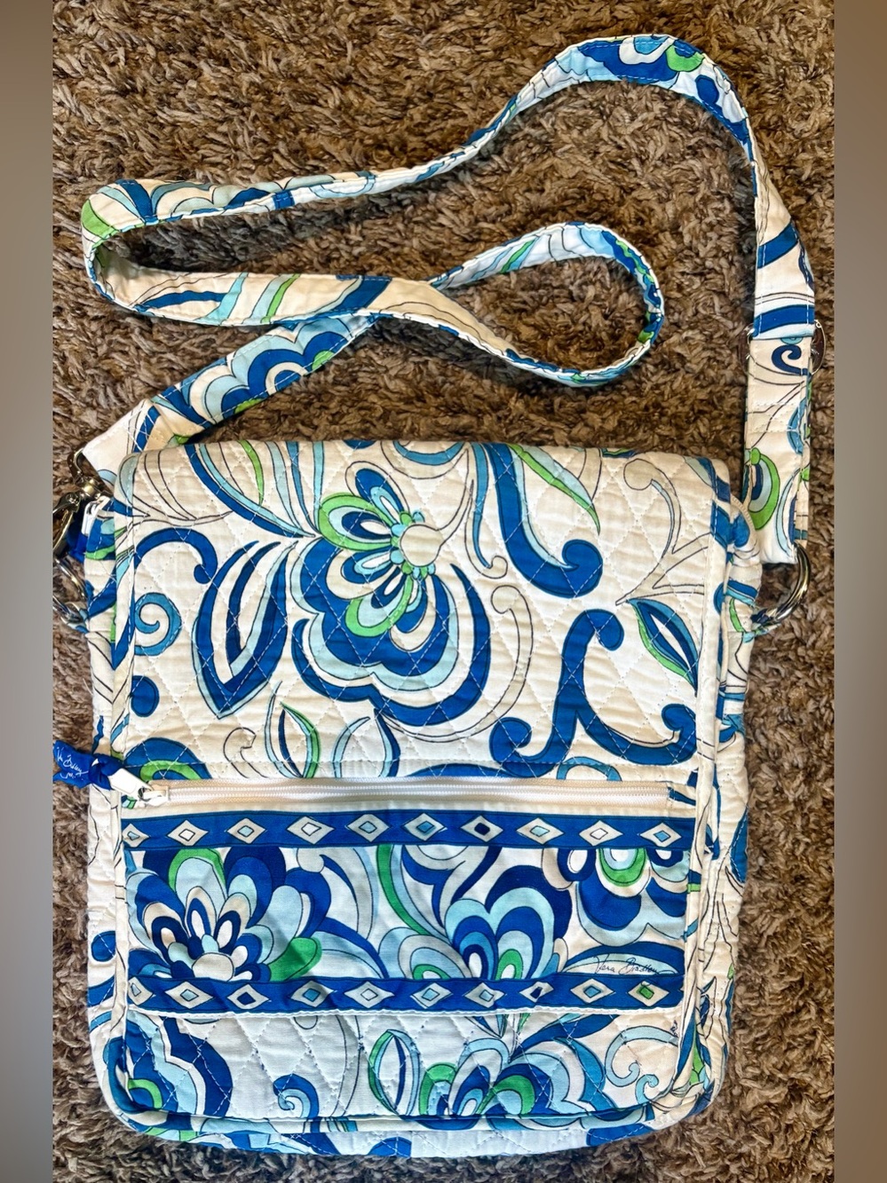 Vera Bradley Blue Green Floral Quilted Crossbody Messenger